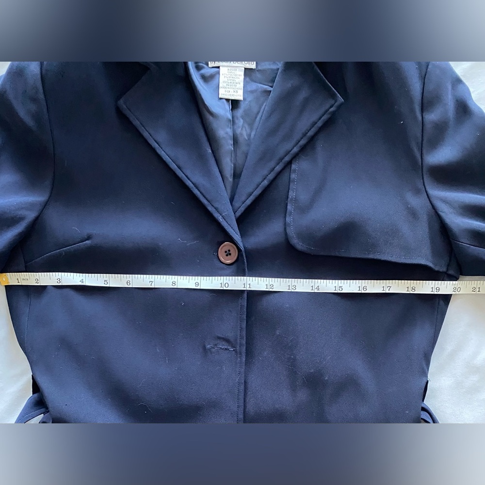 Vintage Linea Navy Blue Belted Women's Trench Coat Classic Chic - Picture 10 of 16